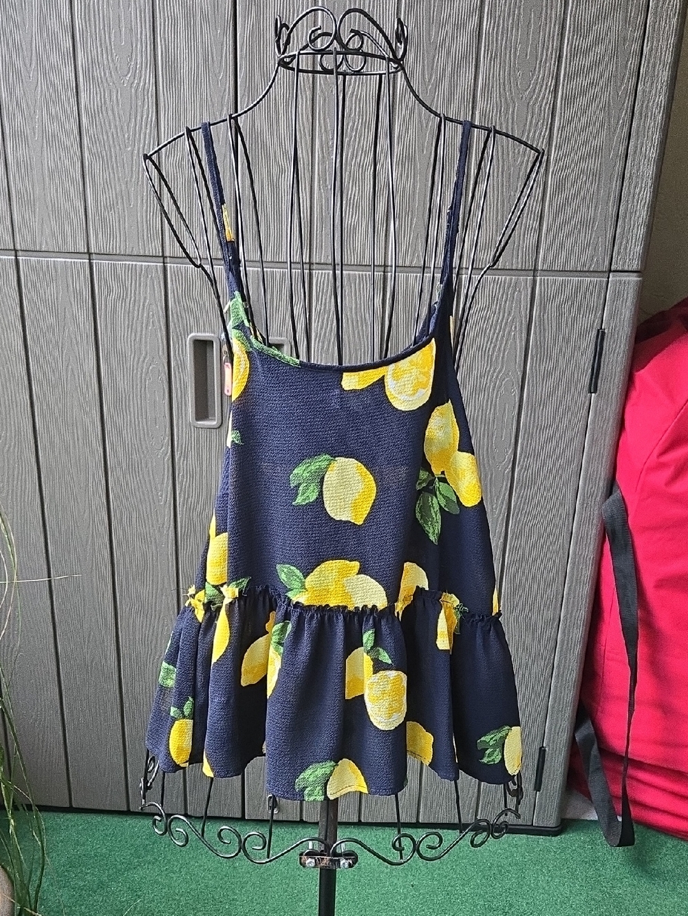 Mud Pie Navy and Yellow Floral Ruffle Tank
